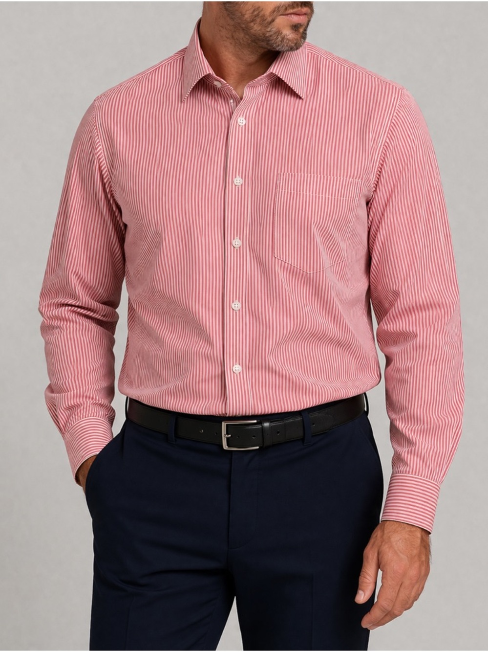 Adams Row Dress Shirt 18 35/36 Red White Stripe Button Down Mens